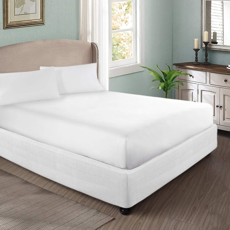 Marquess Box Spring Cover- Wrap Around Elastic, Vertical Stripe Pattern Bed Skirt Alternative, and Classic 15" Drop Length. Polyester/Polyester Filling (White, Queen)â€¦ - Image 2